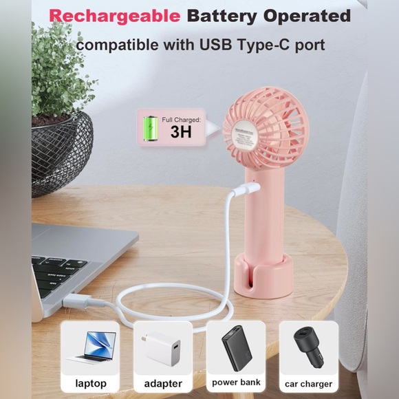 Handheld Fan, Mini Portable Chargeable, Pink. NWOB! - Picture 4 of 5